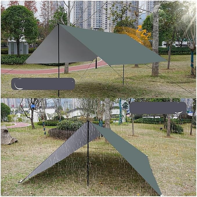 Camping Tarp Waterproof Portable Multifunctional Outdoor Traveling Awning Backpacking Shelter Rain(Green3 * 4M)