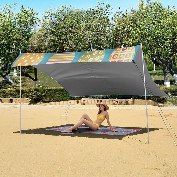 Easter Eggs Colorful Print Beach Tent Sun Shelter Set UPF50+ UV Protection 10.5 x 9.19 FT Camping Shade Canopy with Sandbags Sand Anchors Carrying Bag and Others