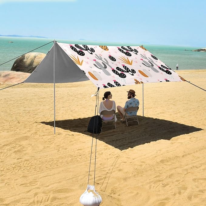 ALAZA Cactus Cacti Beach Tent Sun Shelter UPF50+ Protection Beach Shade Canopy w/ 4 Sandbags for Outdoor Camping Fishing Backyard Fun Picnic 10x9 ft