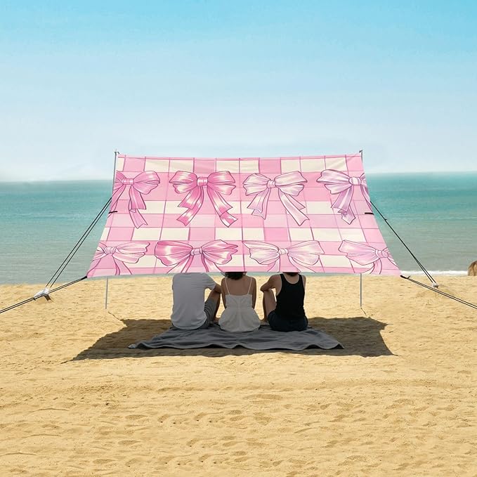 ALAZA Bow Plaid Pink Beach Tent Sun Shelter Portable Canopy Sunshade for Outdoor Camping Picnics Backyard Fun 10x9 ft