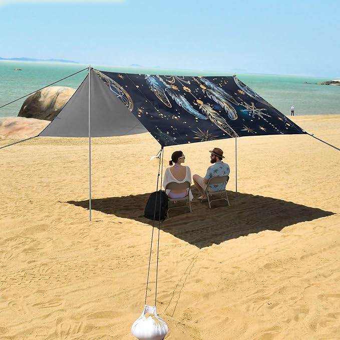 ALAZA Dreamcatcher Doodle Mandala Stars Beach Tent Sun Shelter Portable Canopy Sunshade for Outdoor Camping Picnics Backyard Fun 10x9 ft