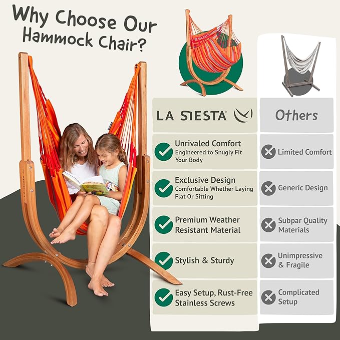 LA SIESTA® - Udine Weather Resistant Hammock Chair with Wooden Stand - Handmade Tear-Resistant Hammock Chair for Outdoor Relaxation - FSC Certified Eucalyptus Hammock w/Stand for Outside - Toucan