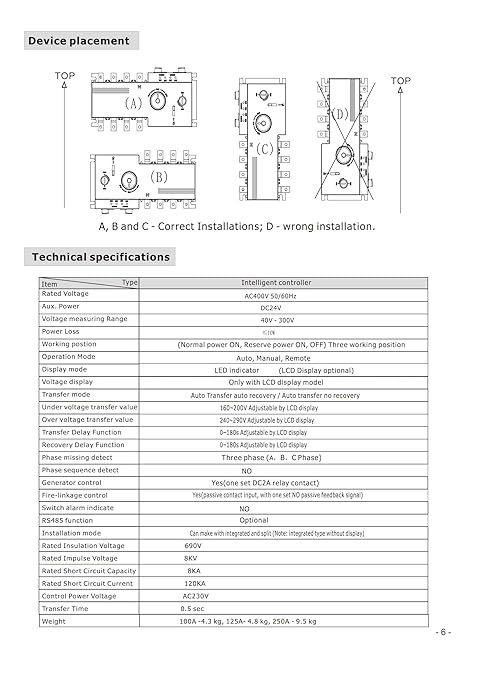 4PRO ATS-125A-4P-iRC Automatic Transfer Changeover Switch 125A 120/208V 50Hz 60Hz 1-3 Phase