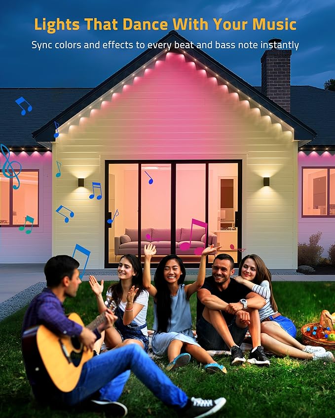 Permanent Outdoor Lights 111FT Smart Black Christmas Lights with App Control IP65 Waterproof Eternity Eaves Lighting with 72 RGB LED Lights for Outside Roofline Decor Party Holiday Xmas