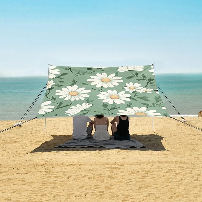 ALAZA Daisy Spring Flowers Vintage Green Beach Tent Sun Shelter Portable Canopy Sunshade for Outdoor Camping Picnics Backyard Fun 10x9 ft