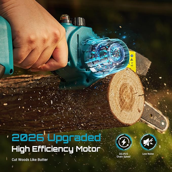 Seesii Mini Chainsaw 8-inch Mini Chainsaw Cordless Tool Set Battery Chainsaw with 2x 4.0Ah Batteries Handheld Electric Power Chain Saw with Oiler Safety Lock for Tree TrimmingWood Cutting