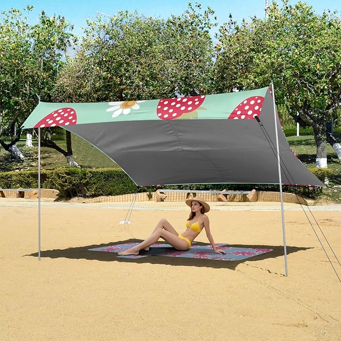 ALAZA Plant Abstract Strawberry Cartoon Pattern Beach Tent Sun Shelter Portable Canopy Sunshade for Outdoor Camping Picnics Backyard Fun 10x9 ft