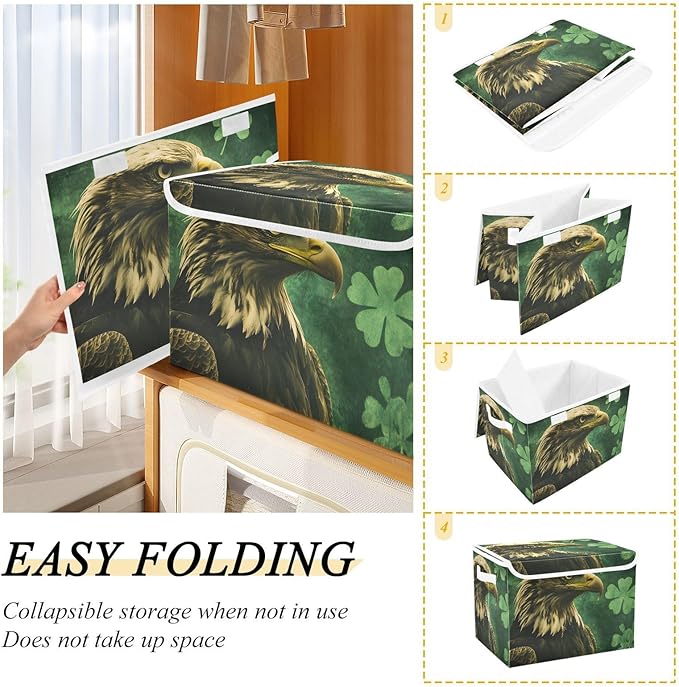 Storage Cube with Lid Bird Lucky Leaves Print 16.5×12.6×11.8 IN Collapsible Large Capacity Foldable Storage Basket Bin Organizer