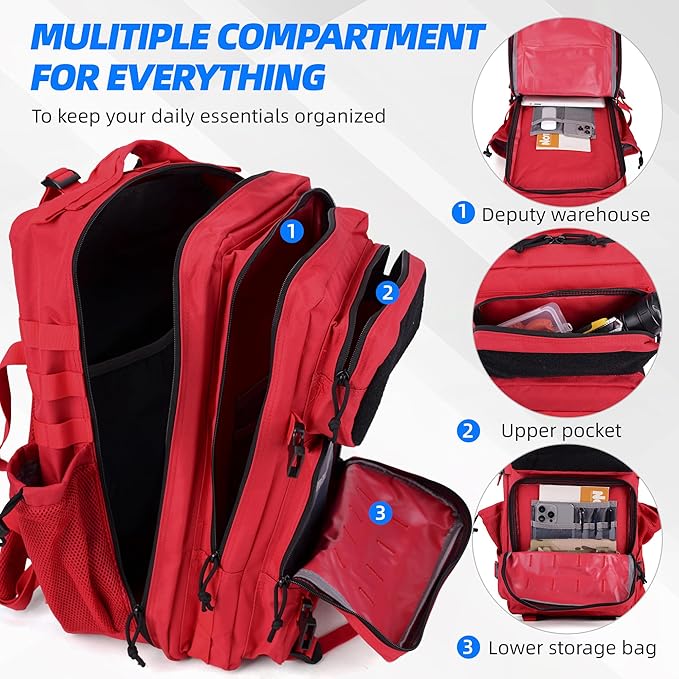 gracedon Tactical Backpack for Men 3 Day Rucksacks for Trekking Camping (red)