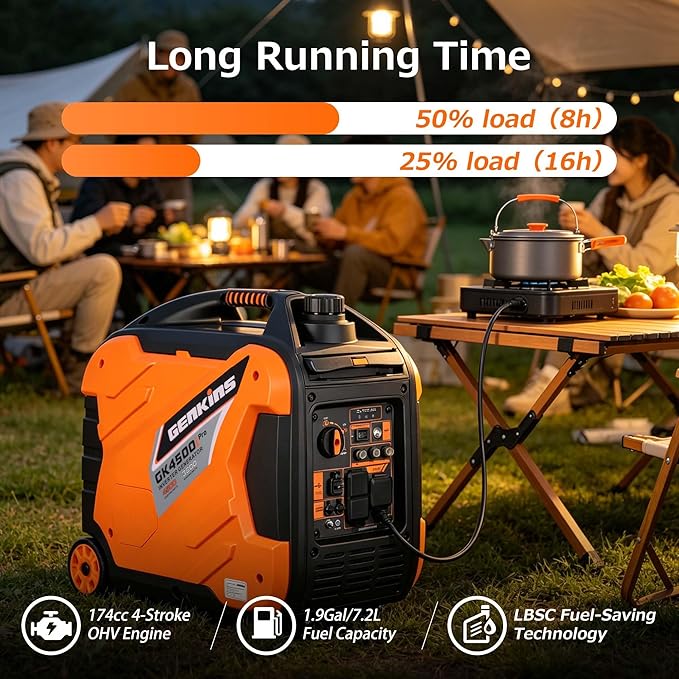 Genkins 4500W Portable Inverter Generator Gas Powered Pure Sine Wave Lightweight Quiet Parallel Capability for Camping RV Home Backup