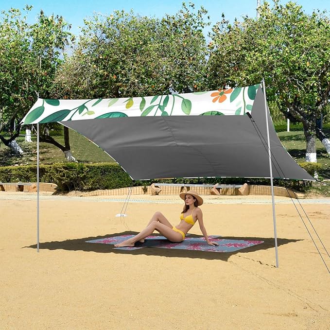 Easter Day Watercolor Eggs Beach Tent Sun Shelter Set UPF50+ UV Protection 10.5 x 9.19 FT Camping Shade Canopy with Sandbags Sand Anchors Carrying Bag and Others