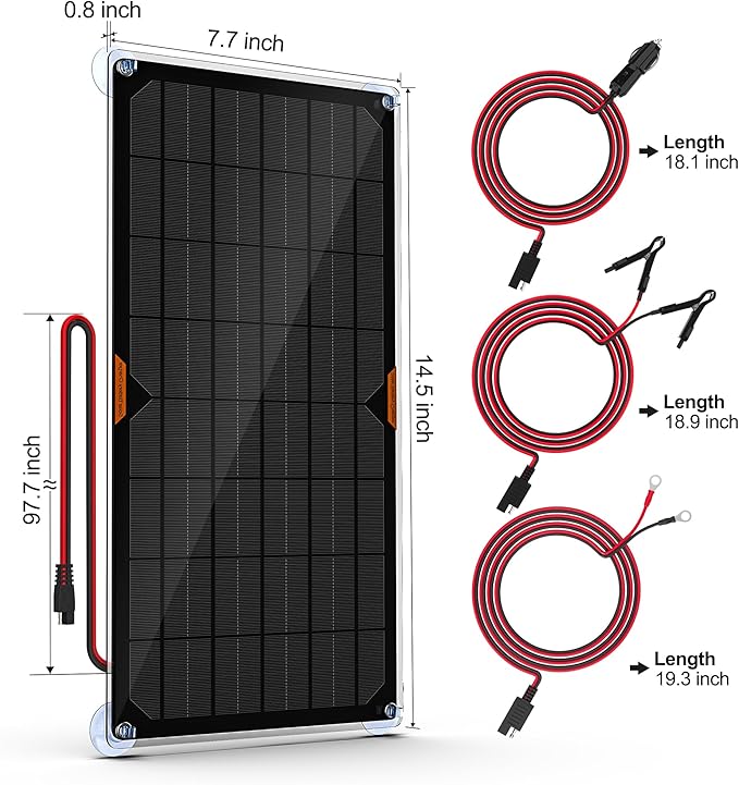 OYMSAE 10W 12V Solar Panel Car Battery Charger Portable Waterproof Power Trickle Battery Charger &amp Maintainer for Car Boat Automotive RV with Cigarette Lighter Plug &amp Alligator Clip