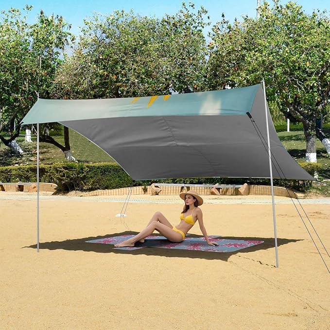 Sunflower in Sunglasses Beach Tent Sun Shelter Set UPF50+ UV Protection 10.5 x 9.19 FT Camping Shade Canopy with Sandbags Sand Anchors Carrying Bag and Others
