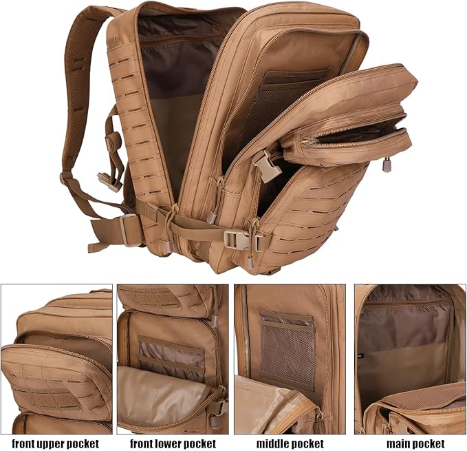 Small 40L Military Backpack Tactical Backpack Assault Pack Bug Out Bag with Molle for Hiking Rucksack Trekking (Tan)