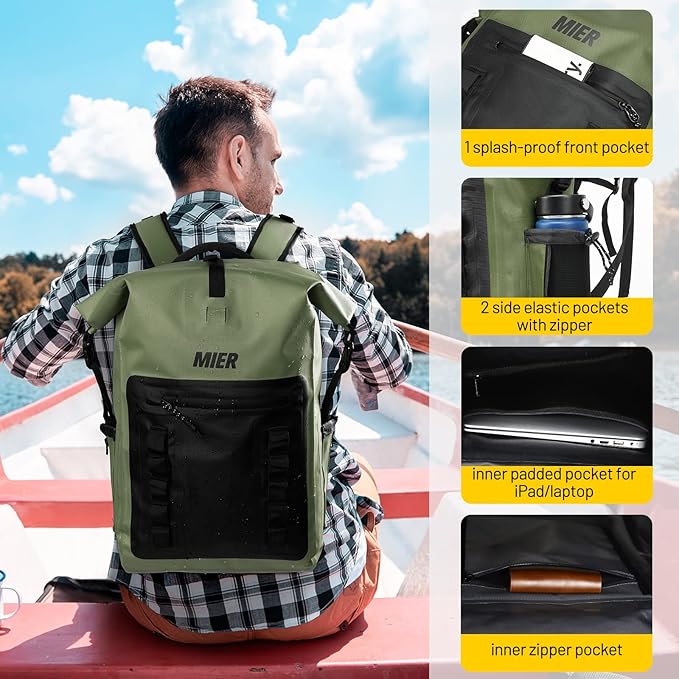 MIER Dry Bag Waterproof Backpack 30L Dry Sack Heavy Duty Roll-Top Closure for Kayaking Beach Boating Swimming Surfing
