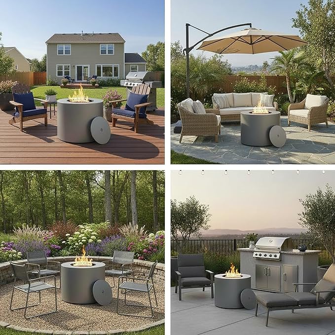 32 Smokeless Propane Fire Pit Table w/Lid Alloy Steel Round Outdoor Patio Firepit Table 50000 BTUs Lava Rocks Weatherproof Cover CSA Safety Certified for Wooden Deck Backyard and Pool