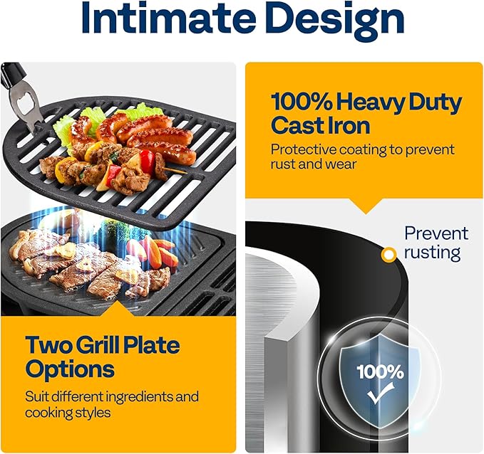 VIVOHOME Oval Cast Iron Grill with Interchangeable Grates &amp Griddle 2 Furnace Doors for Heat Control Includes Gloves Poker and UV-Resistant Cover