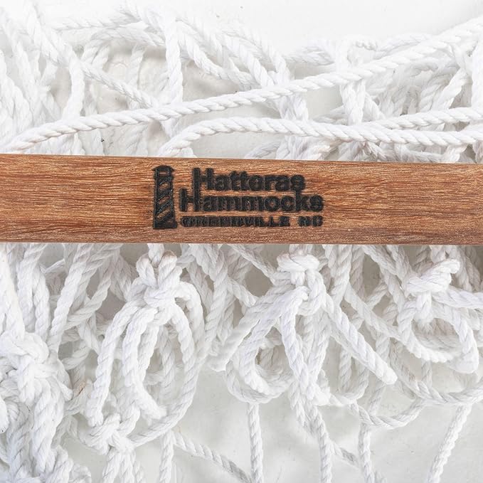 Hatteras Hammocks Deluxe White Duracord Rope Hammock with Free Extension Chains &amp Tree Hooks Handcrafted in The USA 450 LB Weight Capacity 13 ft. x 60 in