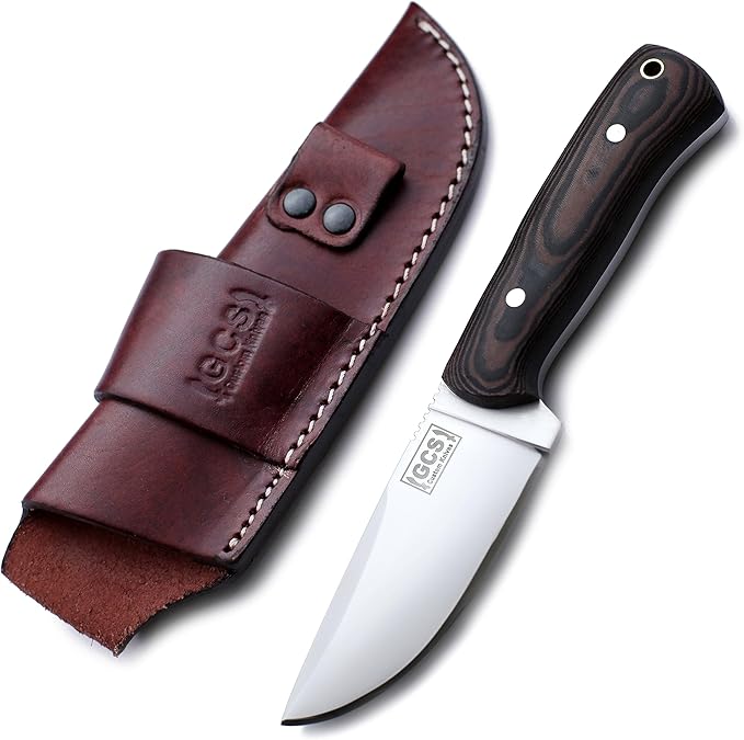 GCS Handmade D2 Tool Steel Machete Tactical Survival Hunting Knife with Micarta Handle Leather Sheath and Sharpening Stone - GCS113