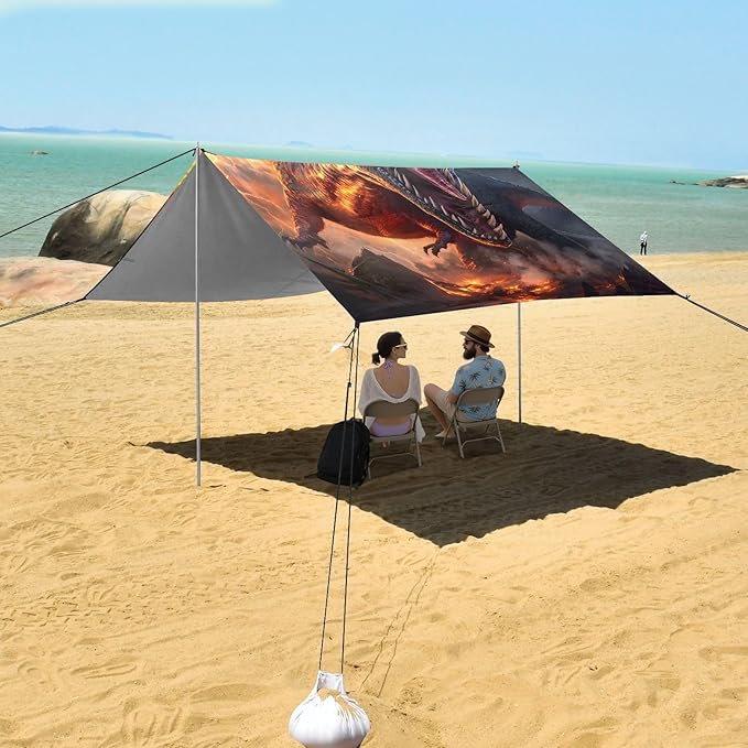 ALAZA Dinosaur Lightning Volcano Beach Tent Sun Shelter Portable Canopy Sunshade for Outdoor Camping Picnics Backyard Fun 10x9 ft