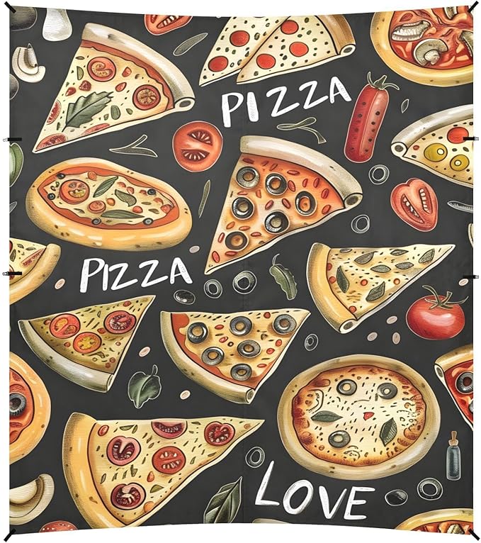 ALAZA Black Background Pizza Pattern Beach Tent Sun Shelter Portable Canopy Sunshade for Outdoor Camping Picnics Backyard Fun 10x9 ft
