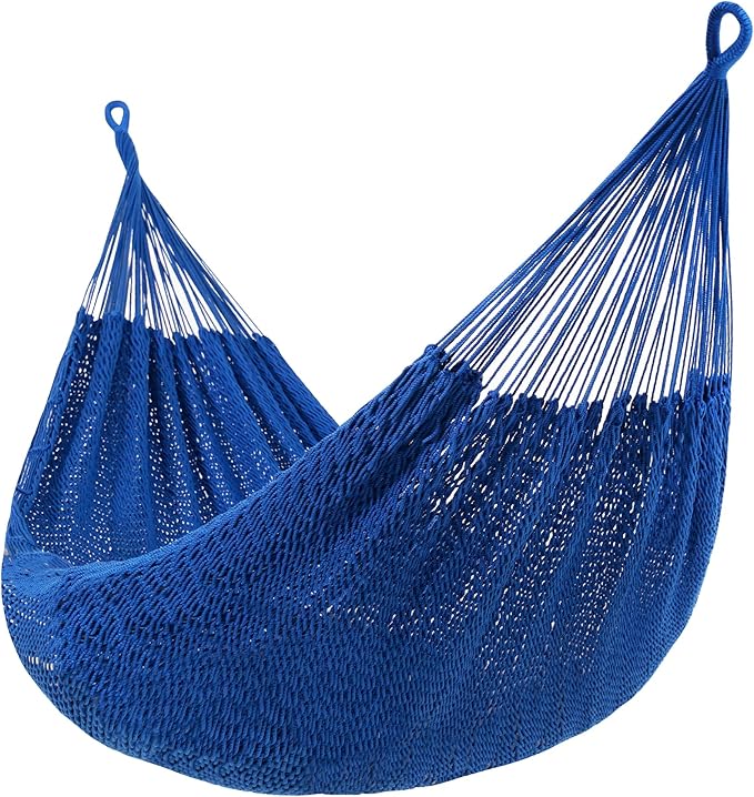 Lazy Daze Hammocks Handwoven Mayan Hammock 10.5 FT Soft Rope Double Hammocks Portable Outdoor Hammock with Carry Bag 2 Straps &amp Carabiners for Patio Outside 550 lbs Weight Capacity Blue