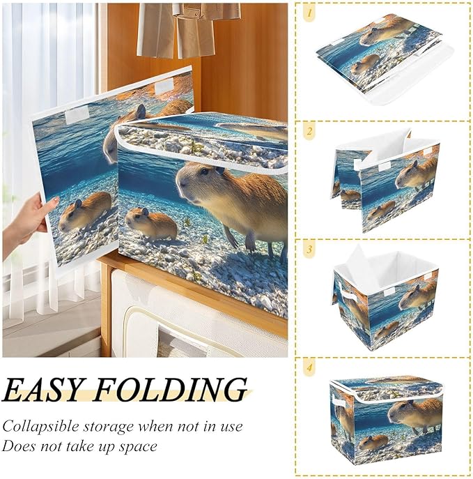 Storage Cube with Lid Diving Capybara Print 16.5×12.6×11.8 IN Collapsible Large Capacity Foldable Storage Basket Bin Organizer