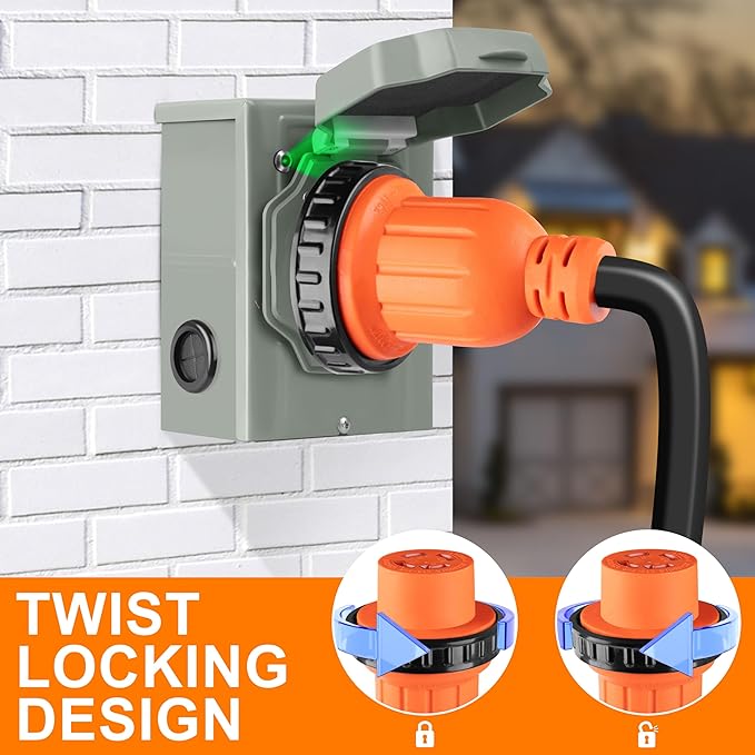 10 FT 4 Prong 30 Amp Generator Cord and Power Inlet Box NEMA L14-30P to L14-30R Generator Cord Waterproof Combo Kit 125/250V 7500W 10 AWG SJTW Generator to House Hookup Kit UL&ampETL Listed