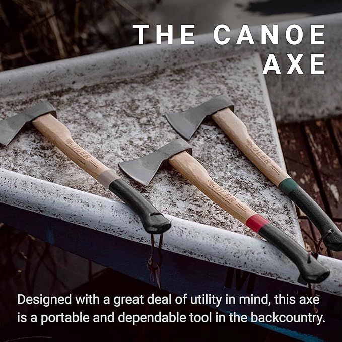 Adler Canoe Axe – Made in Germany Camping Bushcraft w/ 20 in Hickory Handle Leather Sheath Anti-Slip Grip 1-1/4 lb Head C60 Carbon Steel Lightweight for Kindling Firewood Hiking Outdoors (A3)
