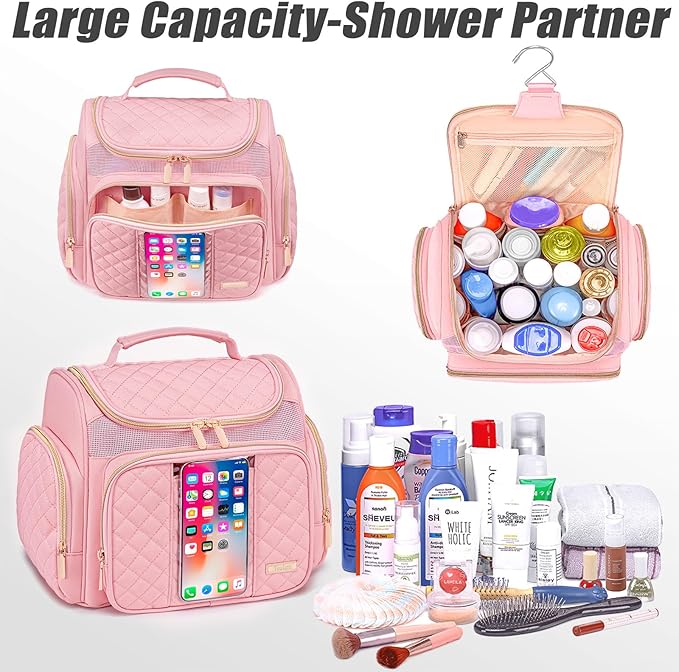 Large Toiletry Bag for Women MenBathroom BagWater Resistant Shower BagMakeup BagPortable Shower Caddy for College DormHanging Travel Toiletry Bag with Transparent Waterproof Phone Pocket