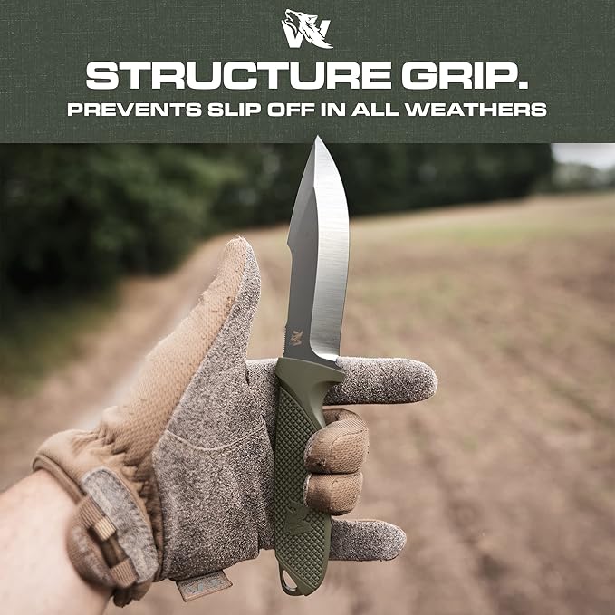 ODENWOLF WOLF-I Full Tang Survival Knife with Sheath - Stylish Tactical Fixed Blade - Made of D2 Steel - Bushcraft and Camping Knife Survival - Perfect EDC Outdoor Knife with TPE Handle