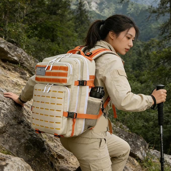 Military Tactical Backpack 45L/25L 3 Day Assault Pack Molle Daypack Hiking Backpack for Men and Women (Beige-Yellow 45L)