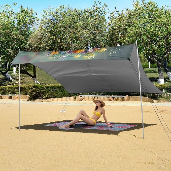 ALAZA Owl Wreath of Flower on Head Beach Tent Sun Shelter Portable Canopy Sunshade for Outdoor Camping Picnics Backyard Fun 10x9 ft