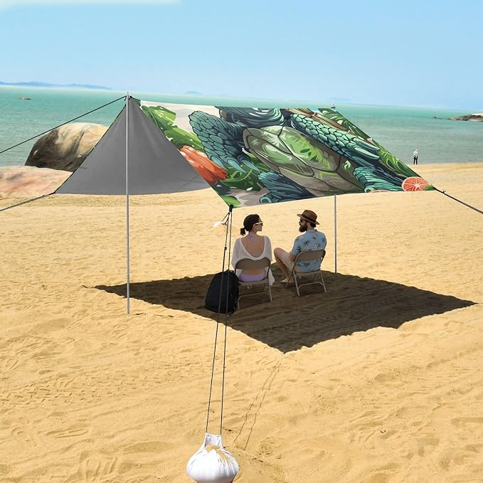 ALAZA Turtle Summer Beach Tent Sun Shelter Portable Canopy Sunshade for Outdoor Camping Picnics Backyard Fun 10x9 ft