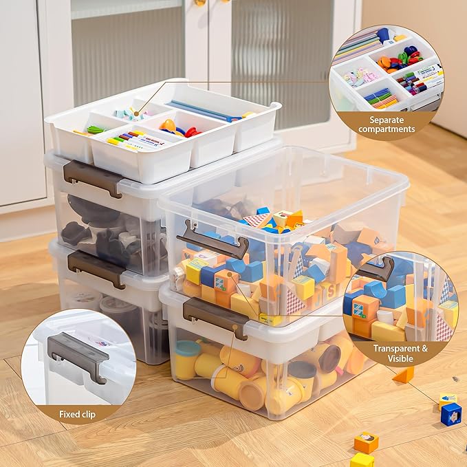 Citylife 17 QT Plastic Storage Box with Removable Tray Craft Organizers and Storage Clear Storage Container for Organizing Bead Tool Sewing Playdoh 2 Packs