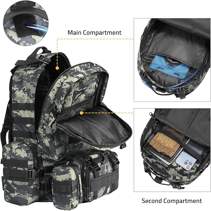 CVLIFE Tactical Backpack Military Army Rucksack for Men Women 60L Large Survival 3 Day Bug Out Pack Detachable Molle Bag (Shadowstand)