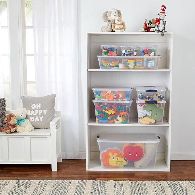 Rubbermaid Cleverstore Clear Dorm Variety 16-Pack Made in USA Stackable Large Clear Storage Bins with Lids See-Through Plastic Storage with Latching Lids BPA-Free
