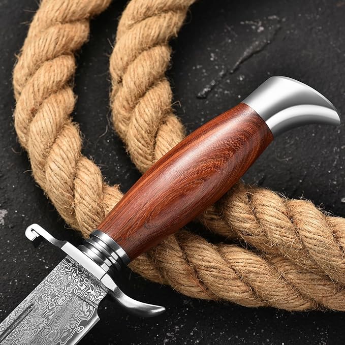 DRACHENADER 10.5 Inch Bowie Knife with Sheath Outdoor Hunting Survival Bushcraft Fixed Blade Knife (C-Japanese Type-Damascus Blade)