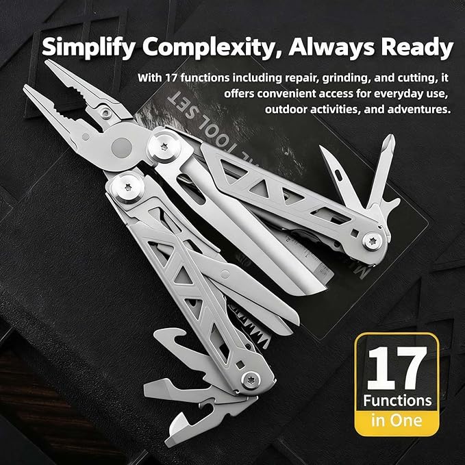 17-in-1 Multi-Tool Multi-Functional EDC Tool Stainless Steel Multi-Tool Pliers Men's Gift Wilderness Survival and Camping Gear Hunting and Hikingmulti tool knife