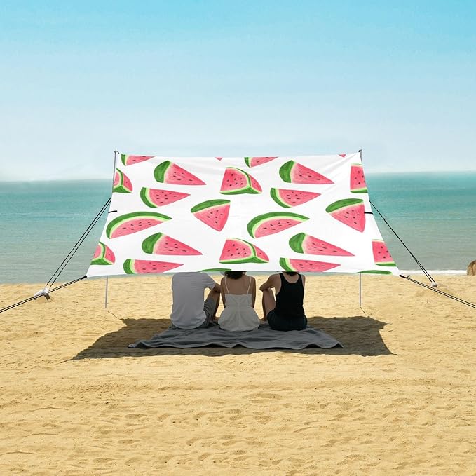 xigua Watermelon Beach Tent Sun Shelter with Carrying Bag - Silver Coated Oxford Fabric Beach Canopy for Beach Camping Fishing - Includes Windproof Ropes Sandbags &amp Stakes