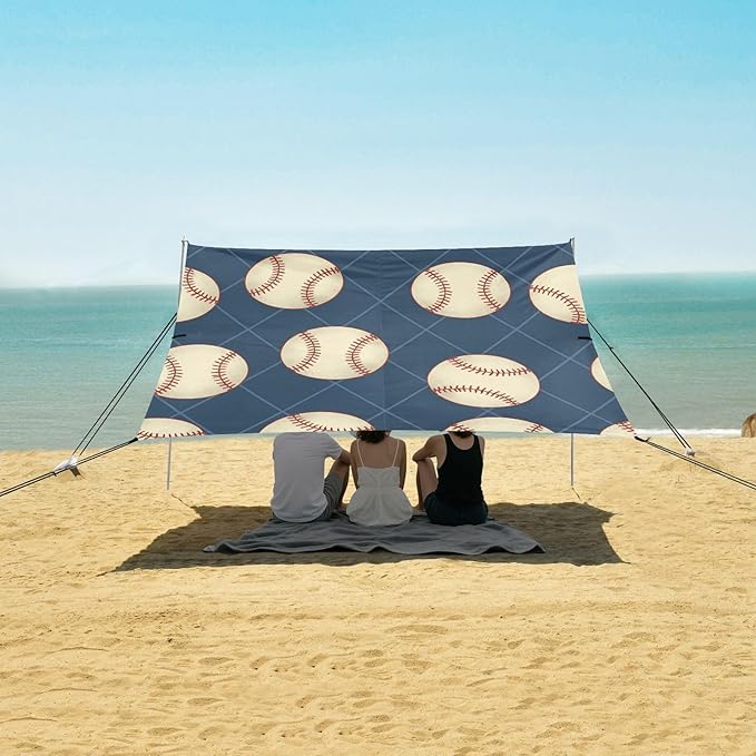 xigua Baseball Beach Tent Sun Shelter with Carrying Bag - Silver Coated Oxford Fabric Beach Canopy for Beach Camping Fishing - Includes Windproof Ropes Sandbags &amp Stakes