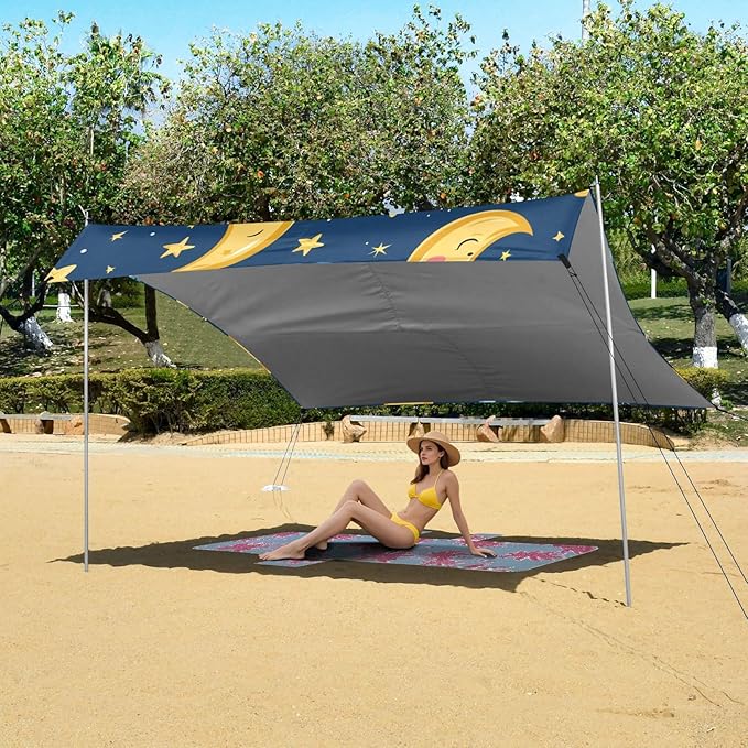 ALAZA Moon Stars Cartoon Seamless Beach Tent Sun Shelter Portable Canopy Sunshade for Outdoor Camping Picnics Backyard Fun 10x9 ft