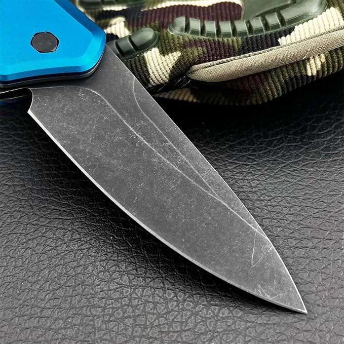 Outdoor Assisted Flipper Folding Pocket Knife 3.23 8Cr13Mov Steel Blade Blue Aluminum Handle EDC Knife for Camping Hiking Fishing Gift