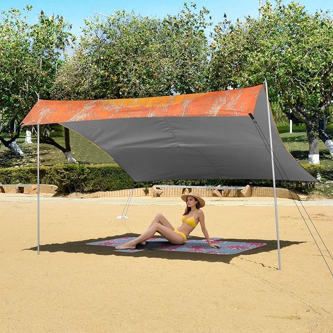 Two Western Cowboys Beach Tent UPF50 Waterproof Shade Sun Shelter with Sandbags and Shovel for Camping Picnics Backyard &amp Fishing