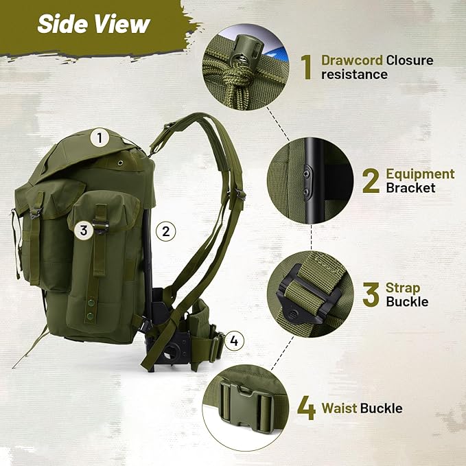 50L Military Alice Pack Army Survival Combat ALICE Rucksack Backpack for Men &amp Women for Camping Hiking Emergency Army Green