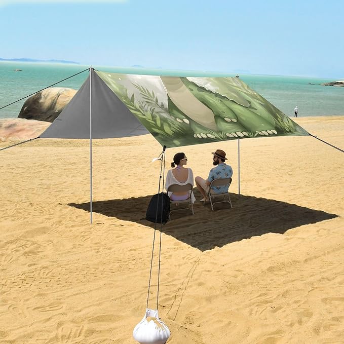 ALAZA Cute Dinosaur Baby Dino Beach Tent Sun Shelter UPF50+ Protection Beach Shade Canopy w/ 4 Sandbags for Outdoor Camping Fishing Backyard Fun Picnic 10x9 ft