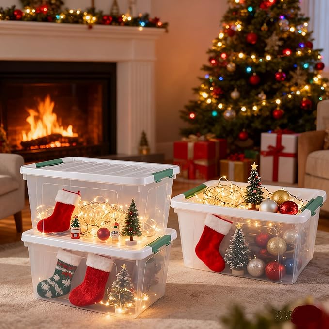35 Quart Plastic Storage Bins with Lids 4-Pack Stackable Clear Storage Organizing Box for Garage Closet Kitchen