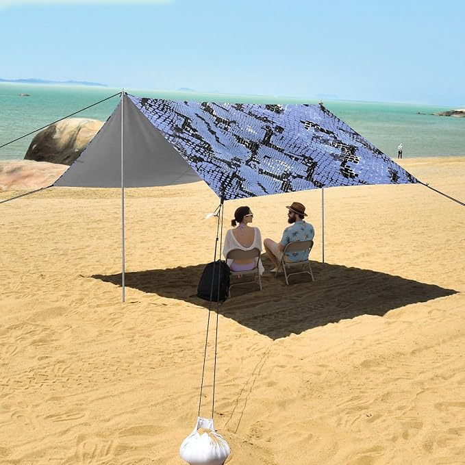 ALAZA Light Blue Snake Print Beach Tent Sun Shelter UPF50+ Protection Beach Shade Canopy w/ 4 Sandbags for Outdoor Camping Fishing Backyard Fun Picnic 10x9 ft