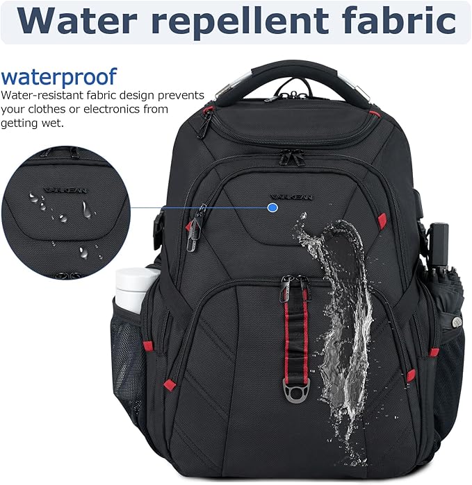 VANKEAN 17.3'' Travel Laptop Backpack TSA Friendly Water Resistant Anti Theft Extra Large College Backpacks with RFID Pockets USB Port for Men Women Business Work Bag Black