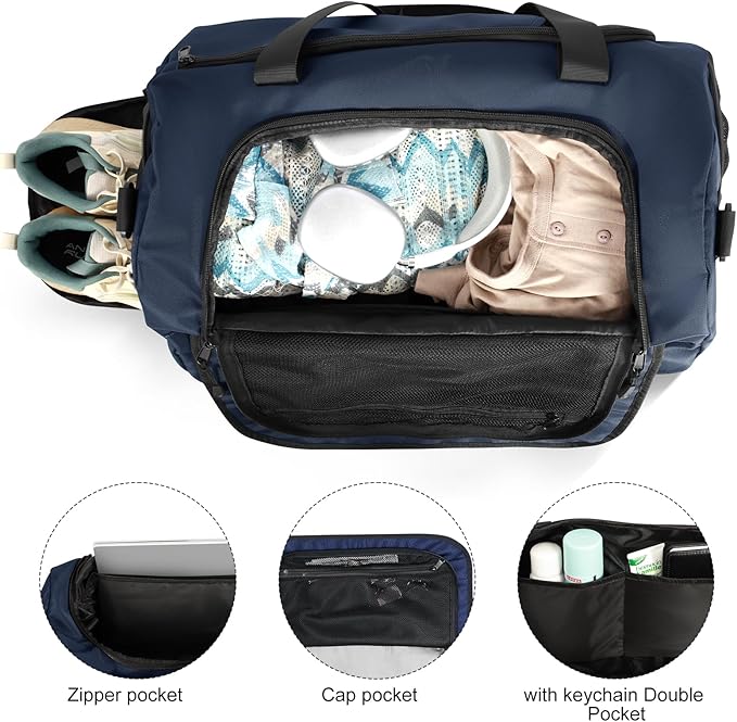 Gym Bag for Men Women With Shoe Compartment &amp Wet PocketWater Resistant Sports Gym Bag 、shoulder bag、messenger bag Carry On Duffel Bag forWeekend Overnight Traveling (blue)